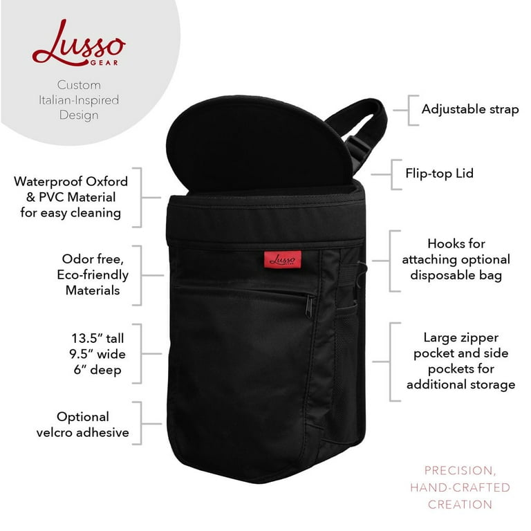 Lusso Gear, Car Trash Can, Hanging, Leakproof Vinyl Garbage Bin with  Removable Liner, Large Capacity, Flip Open Lid, Hang or Mount
