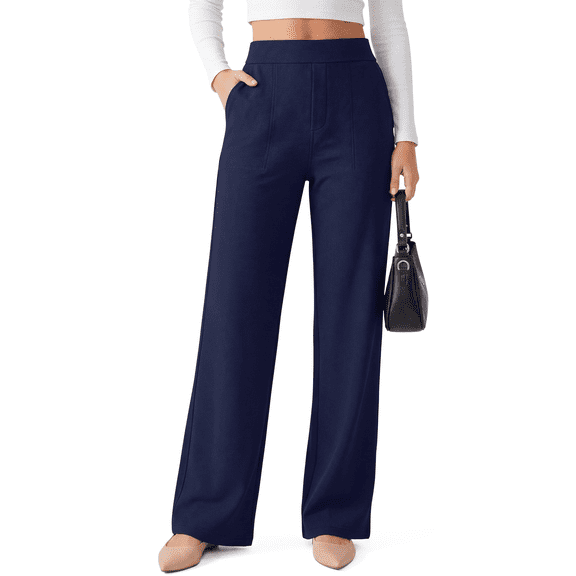 G4Free Waffle Wide Leg Dress Pants for Women High Waisted Work Trousers