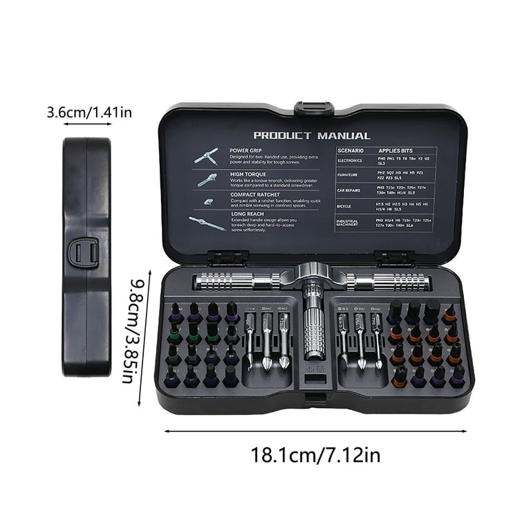 40-in-1 Magnetic Ratchet Screwdriver Set | Multi-Bit Tool Kit With Detachable Handle For Computer, Bike & Furniture DIY