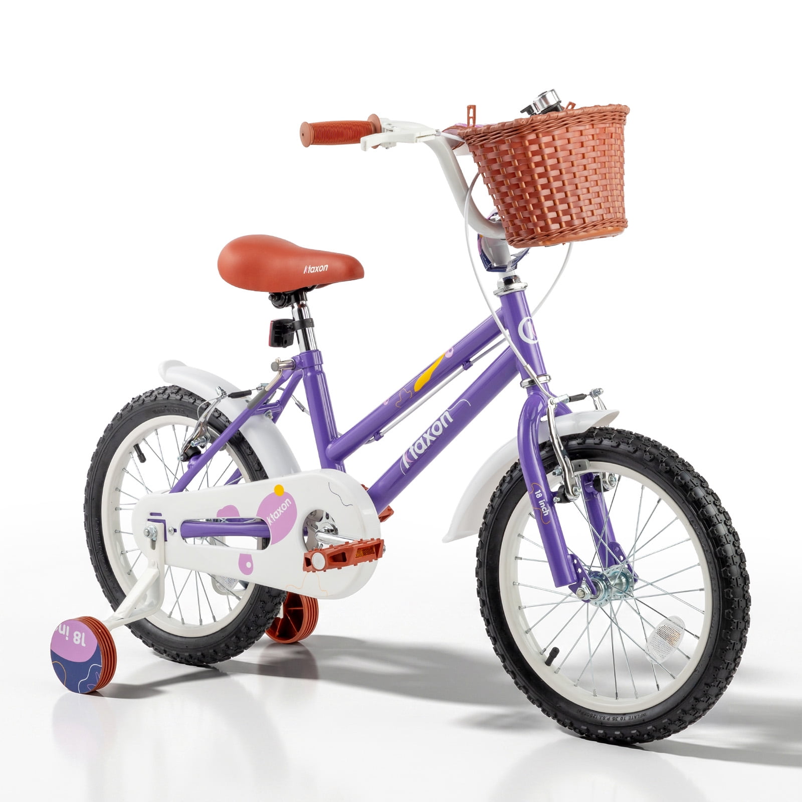 Ktaxon 18 Inch Kids Bike for Girls Age 5-9, Vintage Bicycle w/ Removable Training Wheels, Kickstand, Woven Basket, Dual V-Brakes for 45"-57" Tall