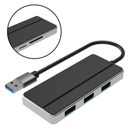5 in 1 Ultra Slim Compact USB 3.0 Hub, Data Hub with 3-Port USB 3.0 & SD/TF Card Reader Port and Extra DC Power Cable for Laptop, USB Flash Drive, Hard Disk, Mouse etc, Black and