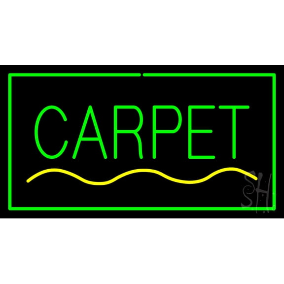 Carpet Rectangle Green LED Neon Sign 13" Tall x 24" Wide - inches Black Square Cut Acrylic Backing, with Dimmer - Premium built indoor Sign for Storefront, Store interior, Exhibition, Decor.