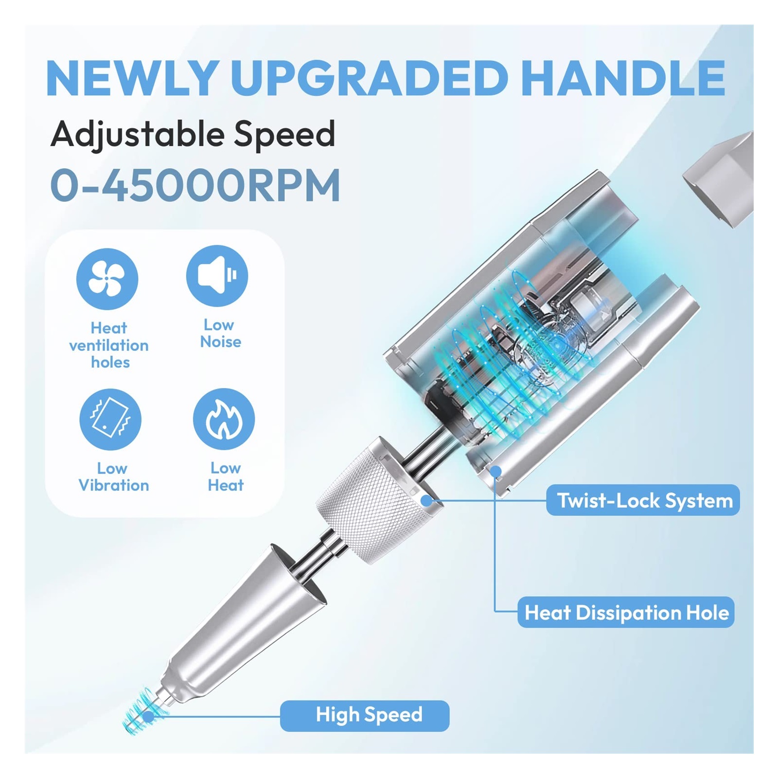 45000RPM Electric Nail Drill Machine, Rechargeable Cordless Electric Nail Sander For Acrylic Gel, Manicure Drill For Nail Salon ,Low Noise