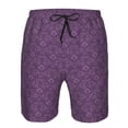 thumbnail image 4 of Yiaed Retro Florals Purple Print Men's Swim Trunks with Lining Quick Dry Sports Shorts Beach Shorts Boardshorts-Small, 4 of 5