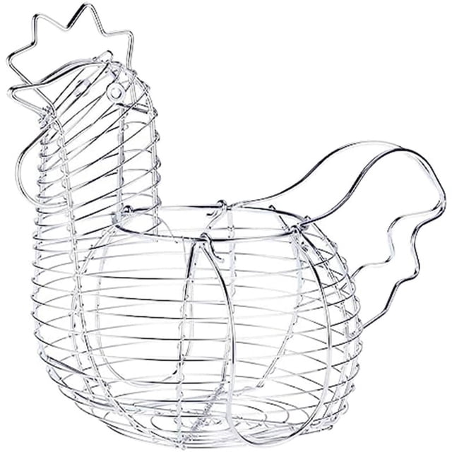 Cestas de alambre de metal para huevos, soporte con forma de pollo, cesta rústica redonda con asa