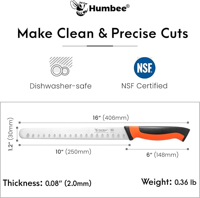 Humbee Chef Carving Knife 10-Inch with Granton Edge for Turkey Ham Meat Slicing and cutting NSF Certified DT-21 Series, Purple