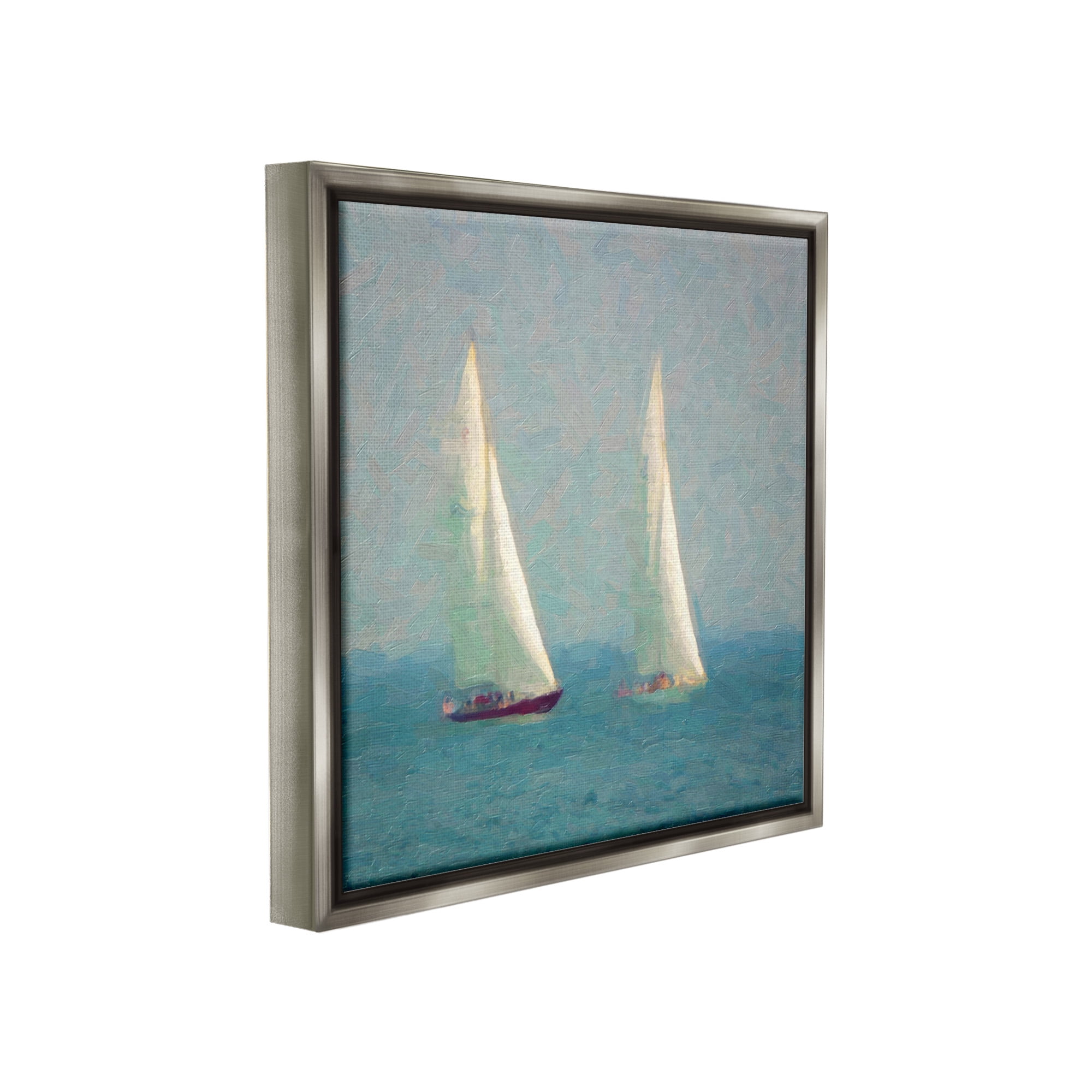Stupell Industries People on Sailing Boats Transportation Painting Gray Floater Framed Canvas Art Print Wall Art, 25 x 25
