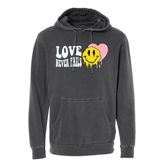 Wild Bobby Love Never Fails Streetwear Unisex Pigment Dyed Hooded Sweatshirt