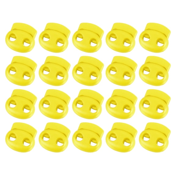 Plastic Spring Cord Locks, 20Pcs Shoe Lace Tie Lock, Double-hole Clip Fastener (Yellow)