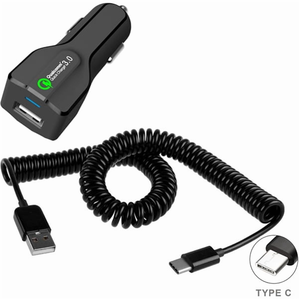 For Nokia C300/C110 - 18W Fast Car Charger, USB Port Coiled Cable Type-C Quick Charge DC Socket for Nokia C300/C110 Phones
