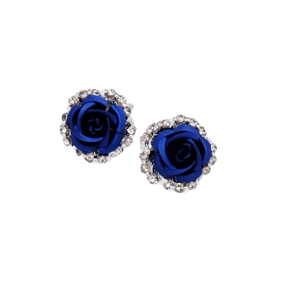 DESIGNICE 2026 New Sterling Silver Earrings,Delicate Earrings Silver,Rose Flower 925 Sterling Silver Earrings,Deep Blue for Formal Events, Evening Wear, Weddings, Parties, Special Occasions