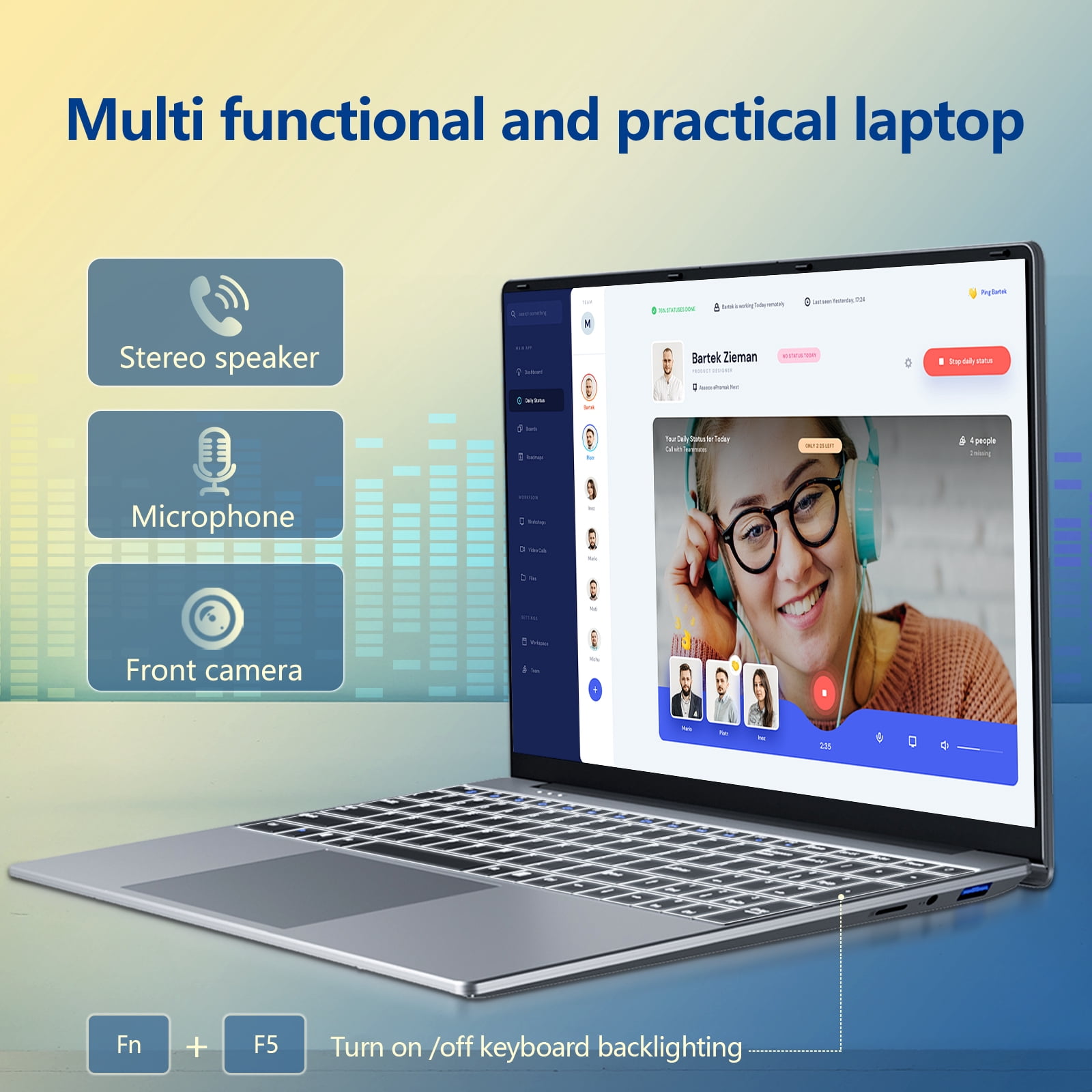 15.6 inch Laptop, Gaming Laptop i5 Processor, Laptop Computer with 16GB LPDDR4 512GB SSD, Silver Traditional Laptop Computers for Work & Study, 180° Angle Open, Dual-Band WiFi