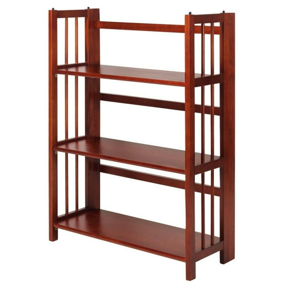 FurniFact Mahogany Foldable Bookshelf with Solid Wood Frame and 3 Shelves