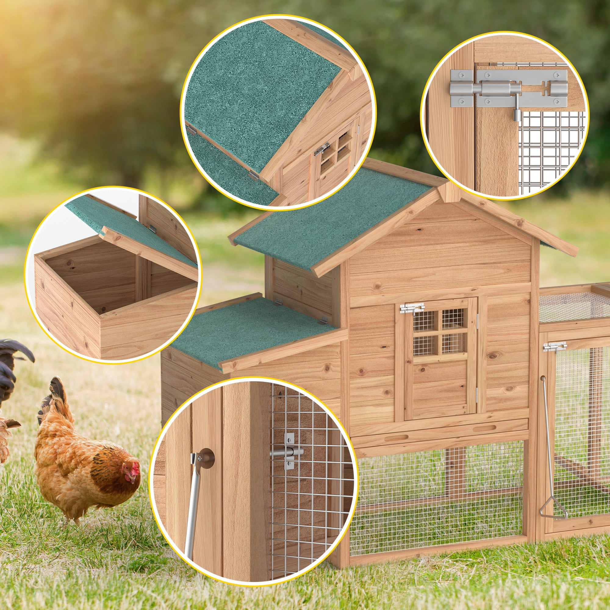 Outdoor Chicken Coop With Run Chicken Runs For Yard w/ Nesting Box & Cover Wooden Hen House Rabbit Hutch w/ Tray