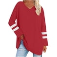 thumbnail image 2 of Zpanxa Women's Casual V-Neck Long Sleeve Solid Loose Shirt Blouse Tops Red XL, 2 of 6