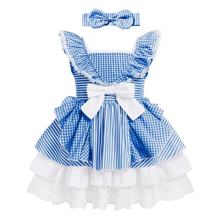 

IBTOM CASTLE Baby Girl Tutu Dress Summer Sleeveless Plaid Princess Birthday Party Dresses Flower Bowknot Sundress with Headband Set 18-24 Months Blue