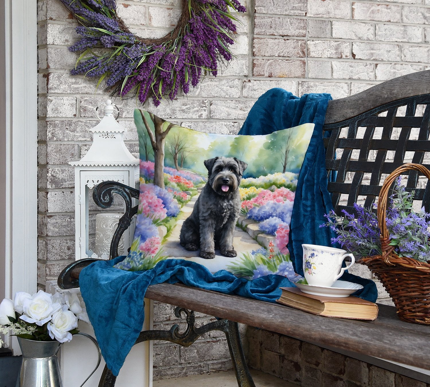 Bouvier des Flandres Spring Path Throw Pillow 18 in x 18 in