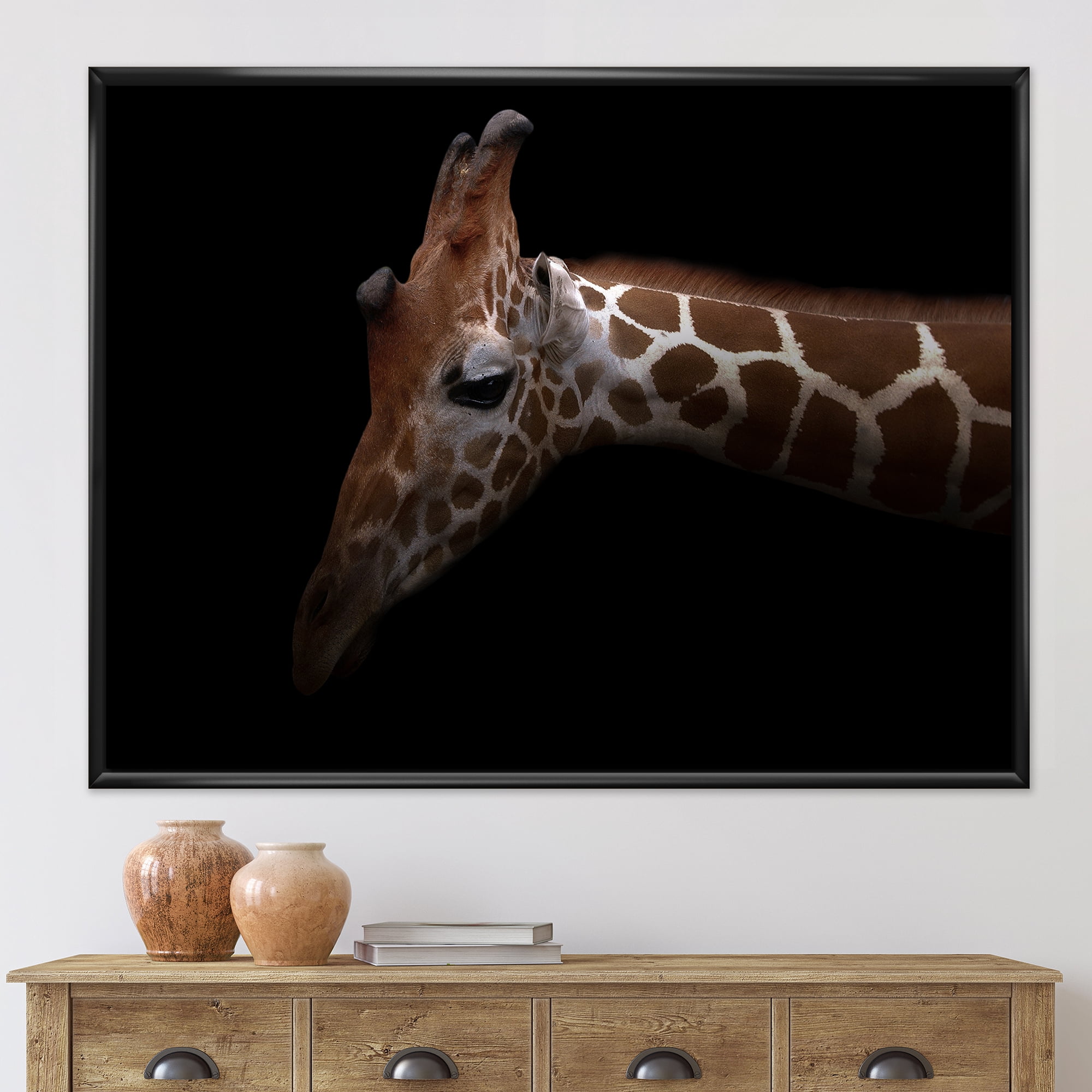 Close Up Portrait of A Giraffe VIII 20 in x 12 in Framed Photography Canvas Art Print, by Designart
