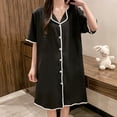 thumbnail image 2 of Plus Size M-4XL Women‘s Nightgown Summer Sweet Short Sleeve Home Dress Ice Silk Night Skirt Cardigan Cute Korean Night Gown, 2 of 7