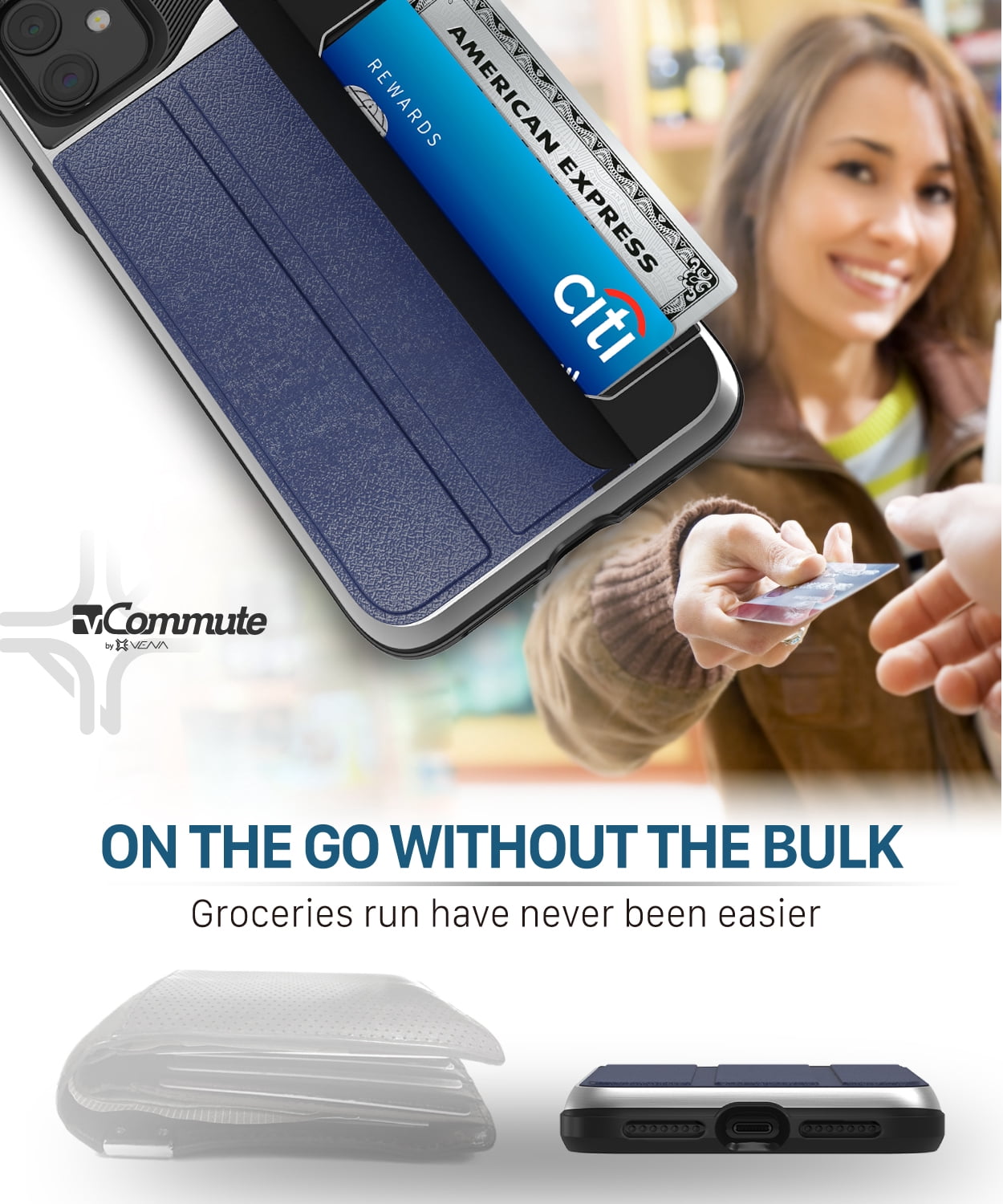 Vena vCommute Wallet Case Compatible with Apple iPhone 11 (6.1"-inch 2019), (Military Grade Drop Protection) Flip Leather Cover Card Slot Holder with Kickstand - Blue