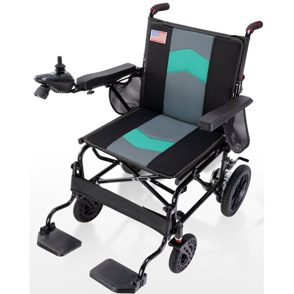 22" Widest Seat Lightweight Electric Wheelchairs for Adults, All-Terrain Portable Motorized Wheelchair, Blue