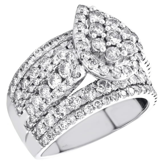 10K White Gold Round Diamond Engagement Ring Teardrop Halo Cathedral Design 3 Ct