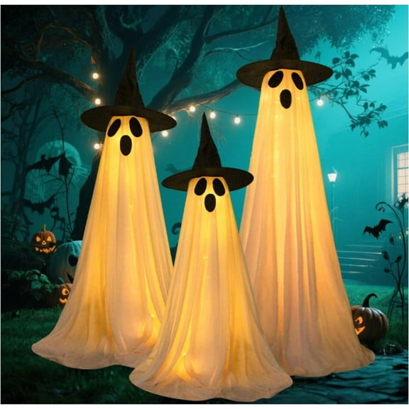 3 Pack Ghost Halloween Decorations Outdoor, Light Up Ghost Decorations with 8 Modes & Timer, Battery Operated Halloween Lights Ghost Decor Indoor Outdoor Room Front Yard, Porch, Haunted House Party