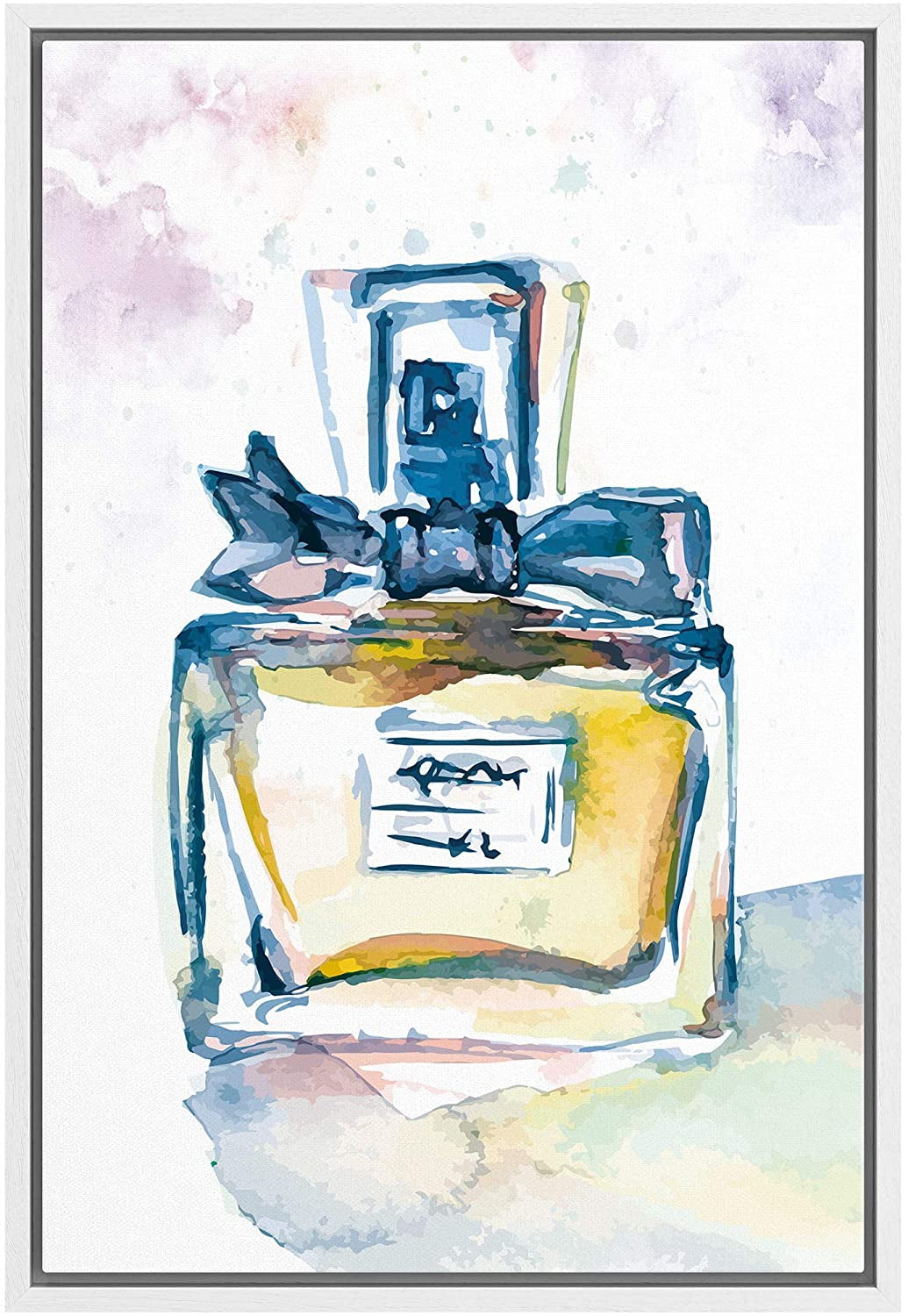 Wall26 Framed Canvas Wall Art Chic Dior Perfume Bottle With Yellow And Pink Paint Splashes Pop Culture Fashion Watercolor Modern Art Glam Expressive For Living Room, Bedroom, Office - 24X36 Inches -