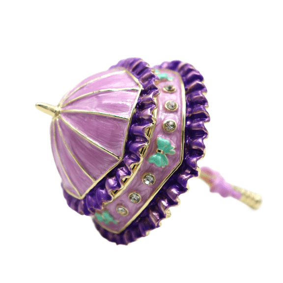 Metal Craft Enamel Ornament Purple Umbrella Jewelry Box Trinket Counter Decoration Bithday Gift Trinket Box For Home Decor Necklace Rings Earrings Organizer
