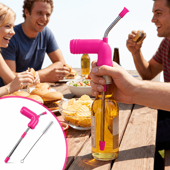 Beer Bong Snorkel Dispenser Funnel With Valve Drinking Game Straw Party Accessories (pink )