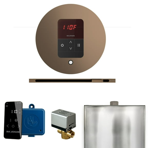 Mr Steam Basic Butler Steam Shower Pkg w/Round iTempo Control and Linear Steamhead in Nouveau Brnze