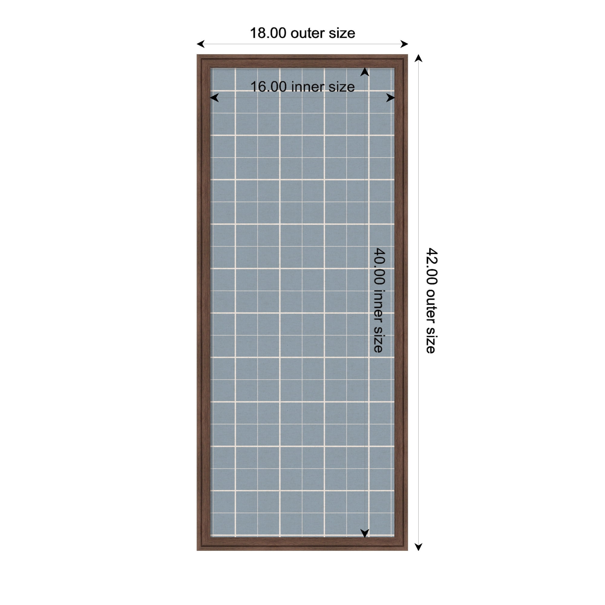 Kate and Laurel Framed Fabric Pinboard 18 x 42, Light Blue Plaid Printed Linen Classic Bulletin Board for Use as a Vision Board or Wall Organization, Florence Medium Brown Frame
