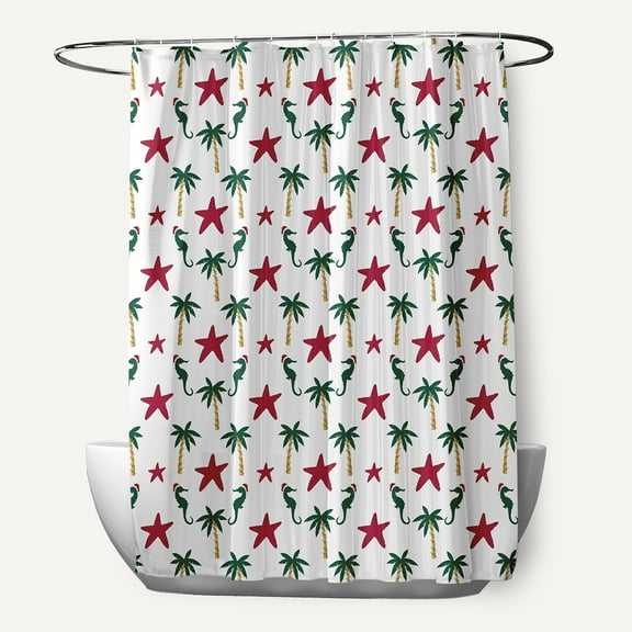 Simply Daisy 70" W x 73" L Christmas Beach Pattern Polyester Shower Curtain, Christmas Pink [1 Ct]
