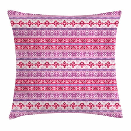 Throw Knitting Pattern (Nordic Throw Pillow Cushion Cover, Geometric Abstract Snowflake Pattern European Ornamental Knitting Design, Decorative Square Accent Pillow Case, 18 X 18 Inches, Lilac Dark Coral White, by)