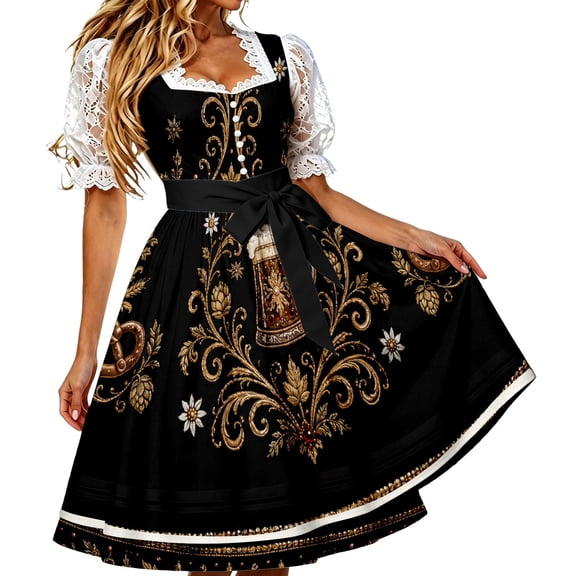 Women's Sleeveless Dress with Apron Oktoberfest Dirndl Bavarian Festival for Themed Events and Halloween Party