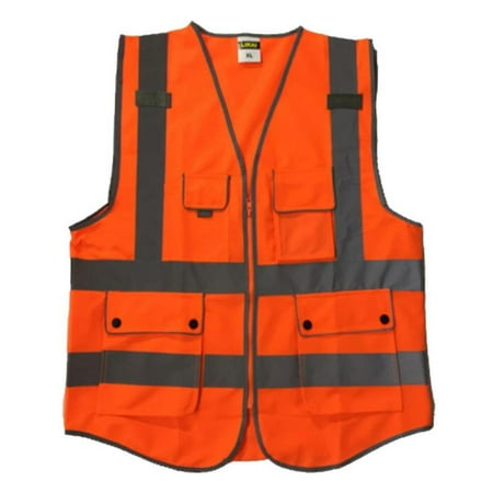 

High Visibility Safety Vest Polyester Fiber Waistcoat with Pockets and Zipper