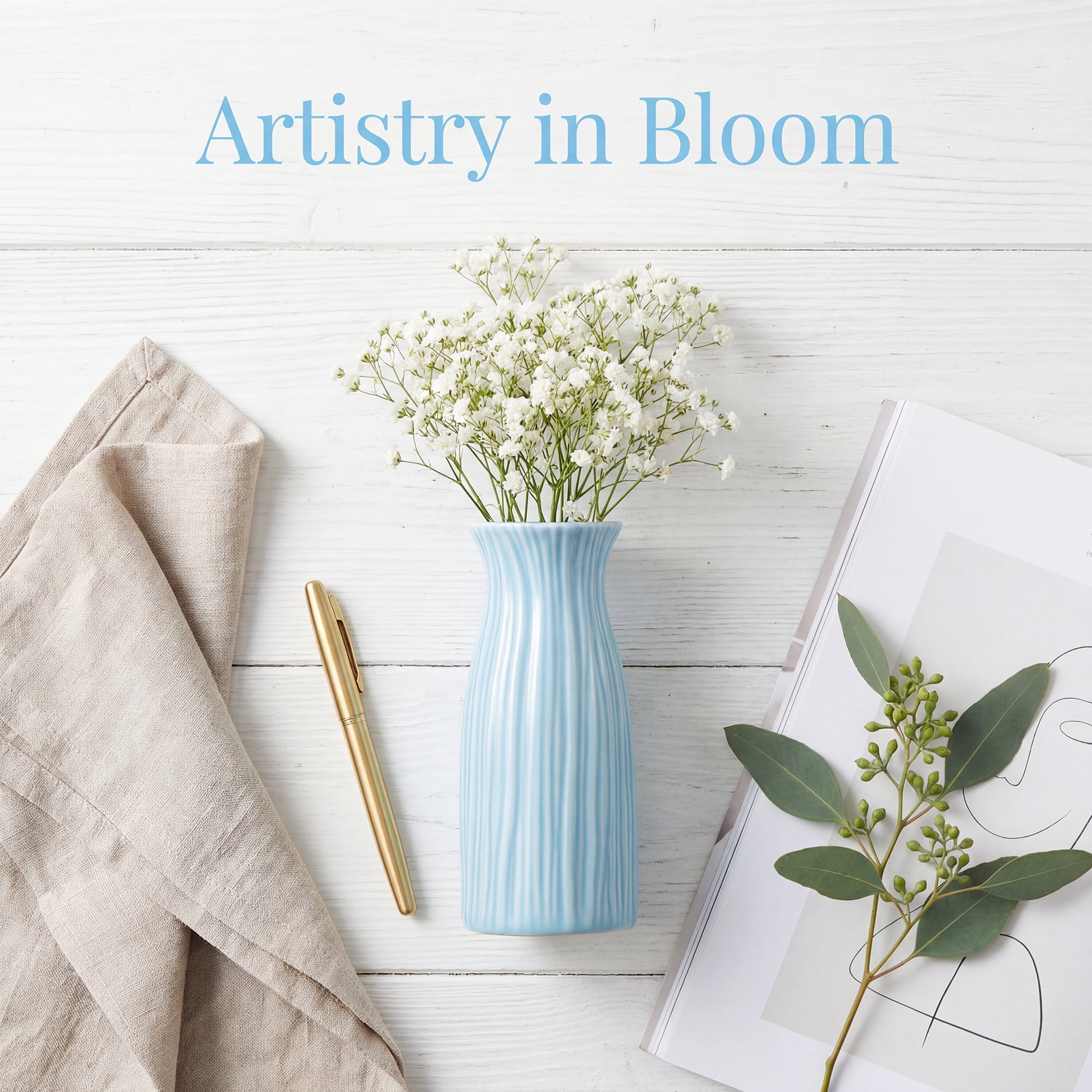 Unique Bargains Modern Cylinder Matte Ribbed Flower Vase Blue 2.4"L x 2.4"W x 5.1"H