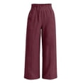 thumbnail image 4 of ZToonmas Womens Solid Linen Look Wide Leg Pants Elastic Waist Front Seam Casual Loose Long Pants with Pockets, 4 of 6