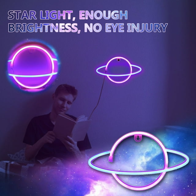 Fiudx Luz de Neón Led, Decoración Creativa con Forma de Universo, Iluminación Nocturna Azul Vibrante, Opciones de Alimentación Por Batería Usb, Ideal para Fiestas Navideñas En El Bar de Tu Casa, Rega
