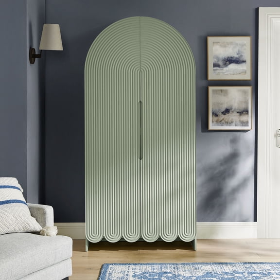 Modway Dahlia 78 Inch Fluted and Scalloped Arched Storage Cabinet in Sage