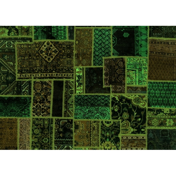Ahgly Company Indoor Rectangle Patchwork Green Transitional Area Rugs, 8' x 10'