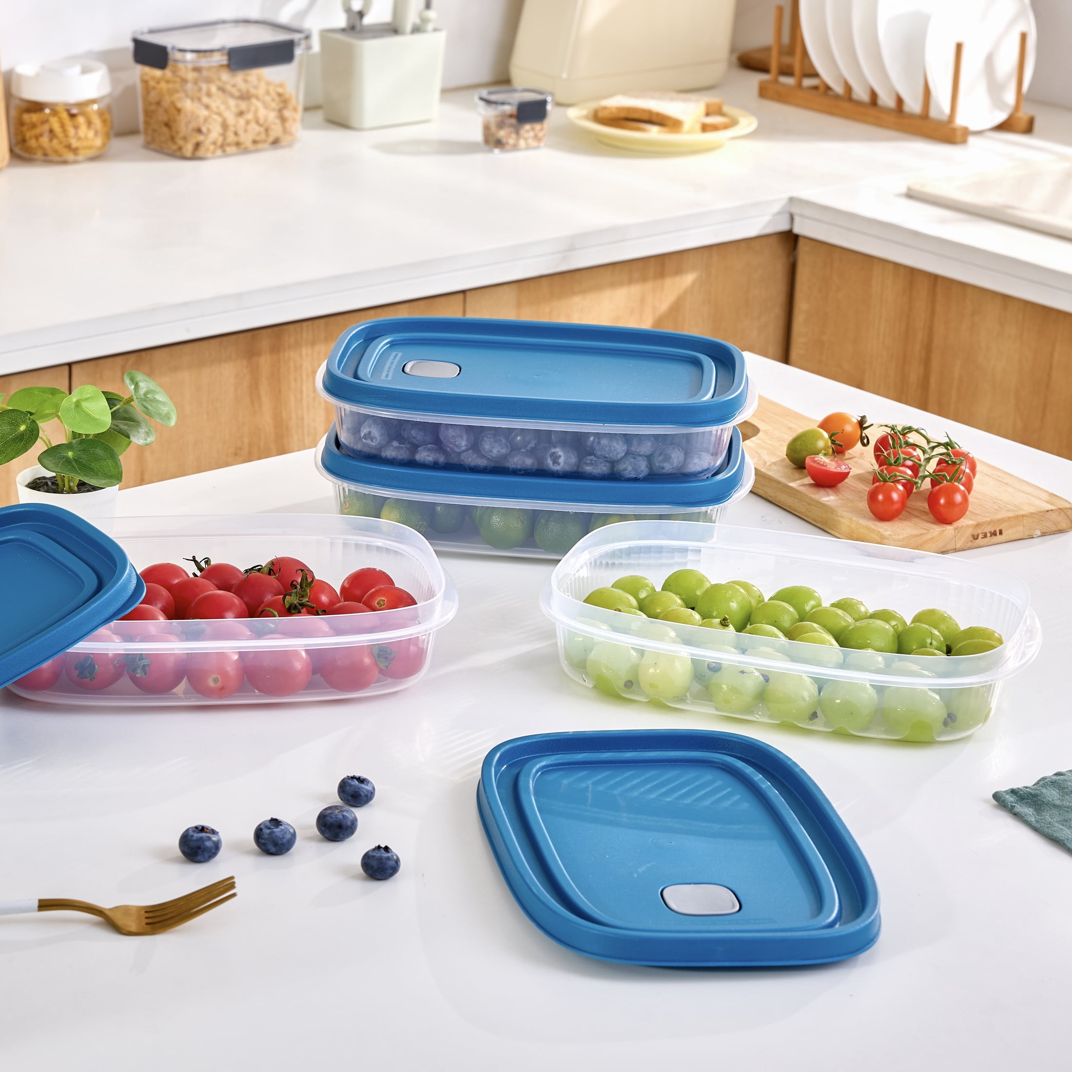 (2 pack) Mainstays Reusable Food Storage Container, Medium Rectangle, Plastic, 4-Pack, 4 Containers with Lids, 5.2 Cups, Ideal for Meal Planning