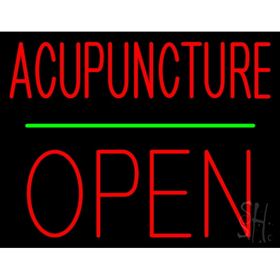 Acupuncture Block Open Green Line LED Neon Sign 24 x 31 - inches, Black Square Cut Acrylic Backing, with Dimmer - Bright and Premium built indoor LED Neon Sign for Defence Force.