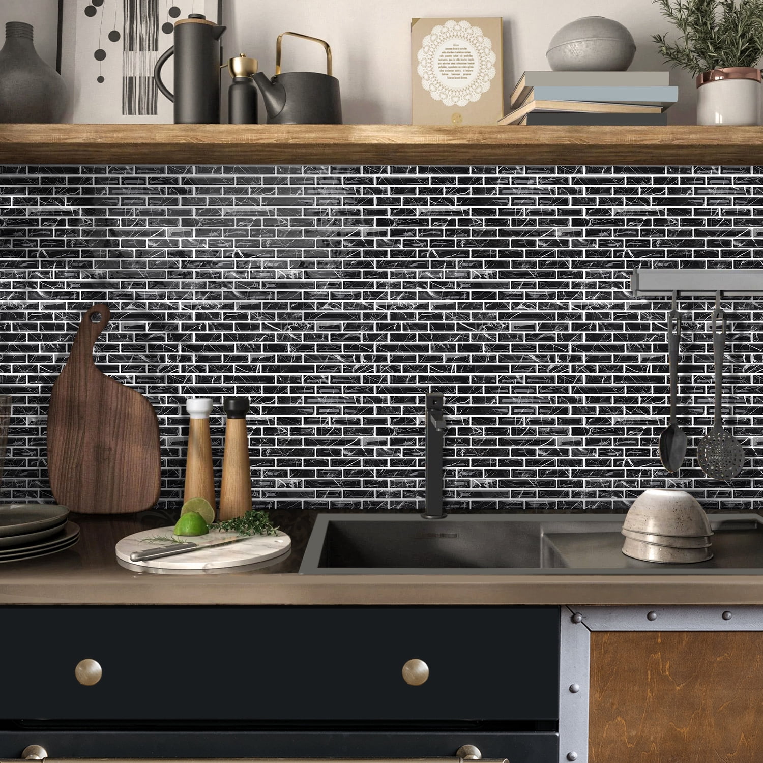 10-Sheet Peel and Stick Kitchen Backsplash Tiles, 12"x12" Self-Adhesive Marble Grey Wall Tiles for Kitchen and Bathroom