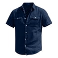 thumbnail image 3 of Guluxicc Men's Cotton Shirts with Pockets Button Down Short Sleeve Shirts for Everyday Wear Trendy Summer Casual Outfits, 3 of 8