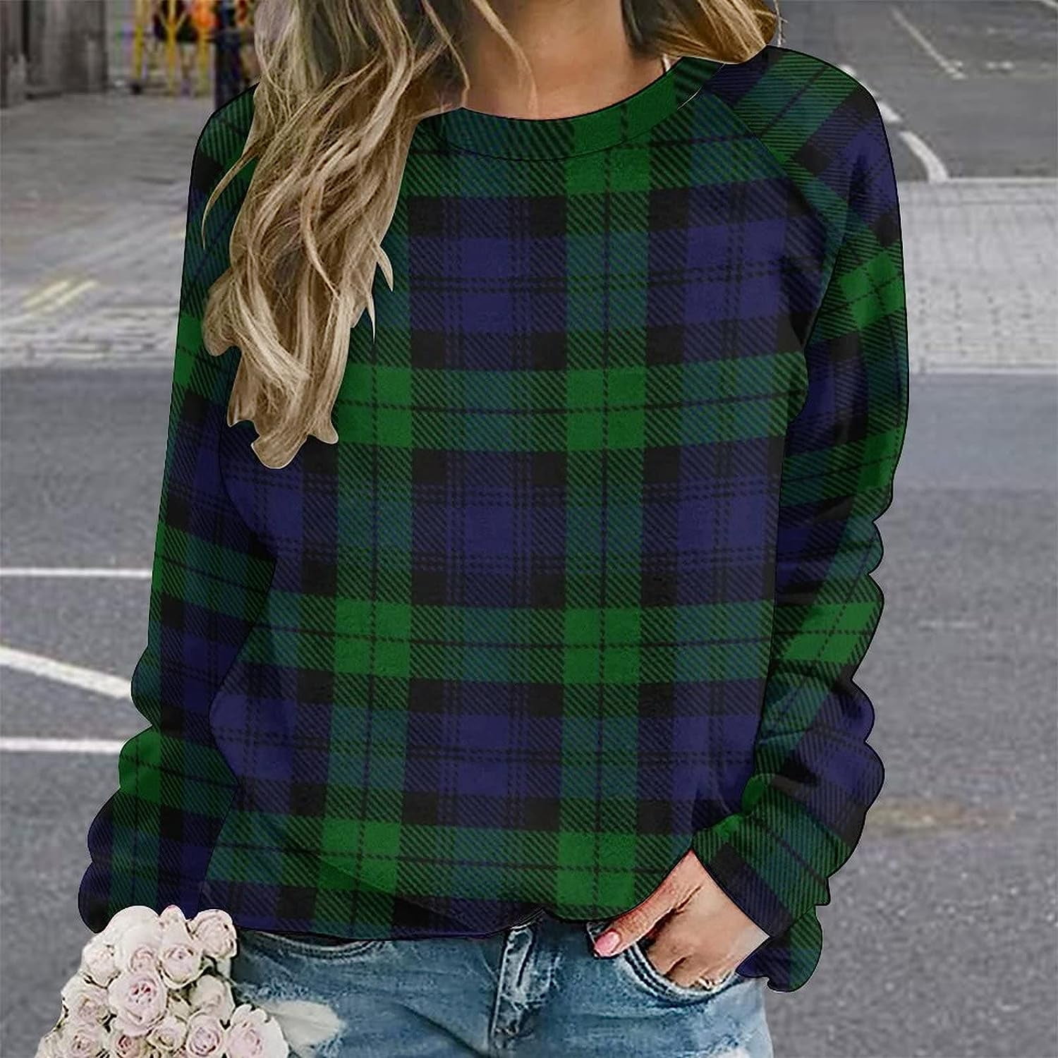 Black top plaid sweater
