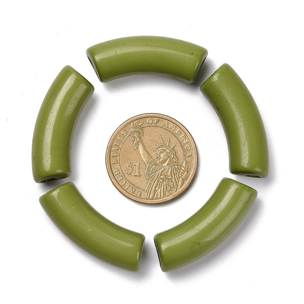 500 g Opaque Acrylic Beads Curved Tube Olive Drab 34.5x13x11mm Hole: 3.5mm 155pcs/500g