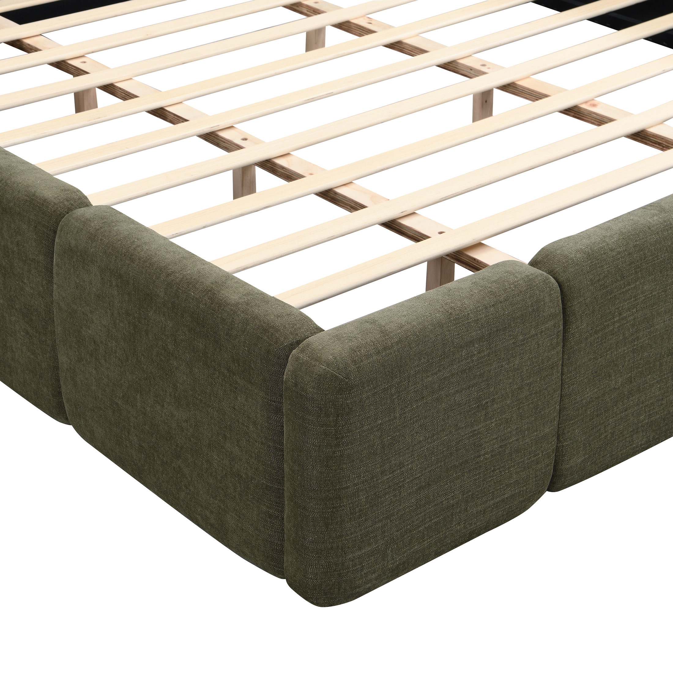 Christopher Knight Home 88.39" King Size Bed Frame, Thick Headboard Footboard, Linen Blend Upholstery, Green