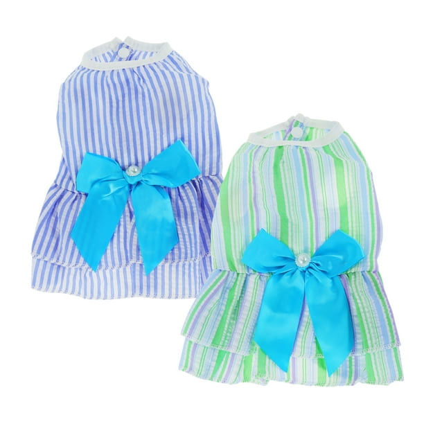 Vestidos únicos para perros para perritas pequeñas, diseño elegante y cómodo, vestido para mascotas para fiestas y uso diario, 2 piezas, verde y azul, talla XS