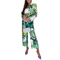 thumbnail image 4 of Genuiskids Women 2 Piece Floral Pants Set Long Sleeve Button Down Shirt Wide Leg Palazzo Pants Outfits Matching Sets Loungewear, 4 of 9